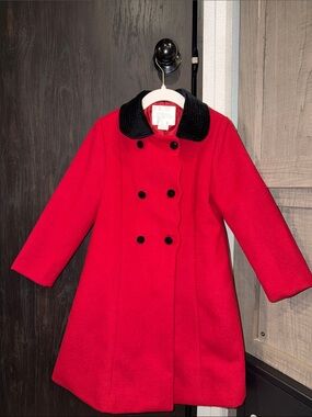Edgehill Collection Red Wool Coat with Black Collar